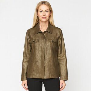 EUC Barbara Lesser Gold Linen Blend Button-Up Jacket | Size Medium